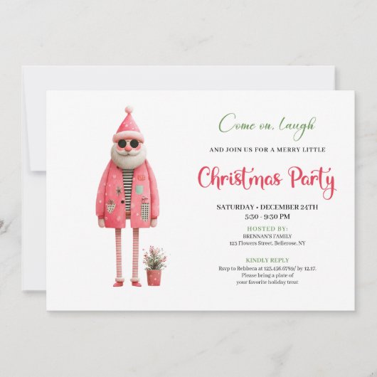 Festive Quirky Santa Printable Christmas Invites 招待状 (正面)