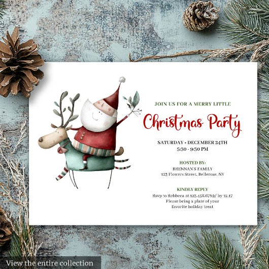 Festive Quirky Santa Watercolor Holiday Invitation 招待状