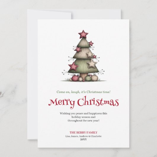 Festive quirky tree greeting card printable シーズンカード (正面)