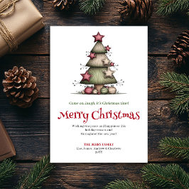 Festive quirky tree greeting card printable シーズンカード