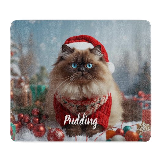 Festive Ragdoll Cat Christmas Personalized  カッティングボード (正面)