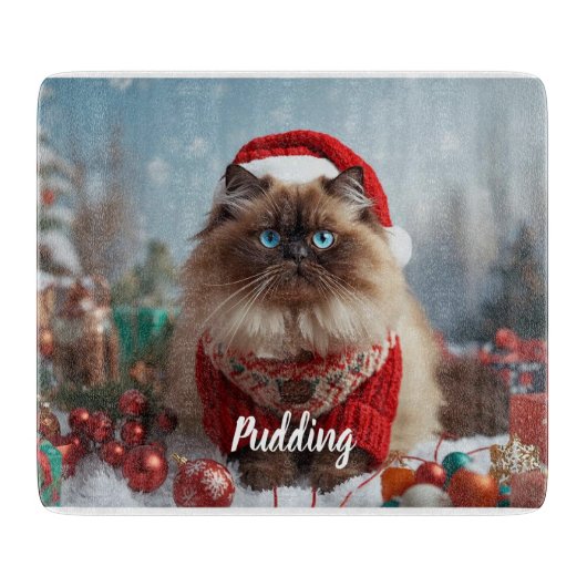 Festive Ragdoll Cat Christmas Personalized  カッティングボード (正面)