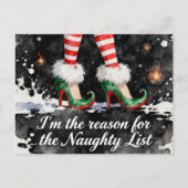 Festive Reason for the Naughty List Elf Legs シーズンポストカード (正面)