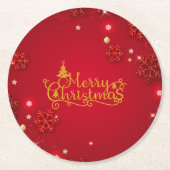 Festive Red and Gold Christmas Stickers ラウンドペーパーコースター (正面)