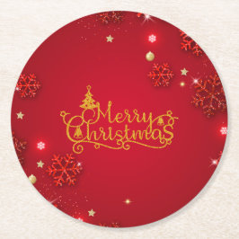 Festive Red and Gold Christmas Stickers ラウンドペーパーコースター