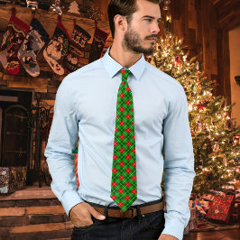 Festive Red and Green Christmas Argyle Pattern  ネクタイ