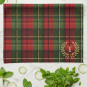 Festive Red And Green Tartan With Custom Monogram キッチンタオル (折り畳み)