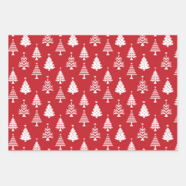 Festive Red and White Christmas Tree Pattern ラッピングペーパーシート