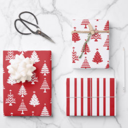 Festive Red and White Christmas Tree Pattern ラッピングペーパーシート