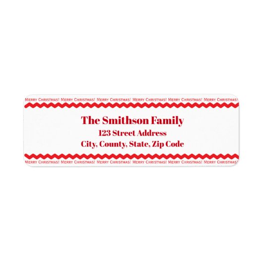 Festive Red and White Merry Christmas Address ラベル (正面)