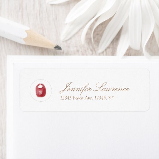 Festive Red Baby Shower Return Address Label ラベル (インサイチュ)