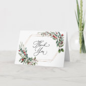 Festive Red Berries Winter Holly Greenery サンキューカード (正面)