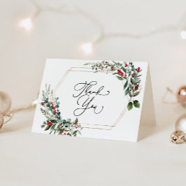 Festive Red Berries Winter Holly Greenery サンキューカード