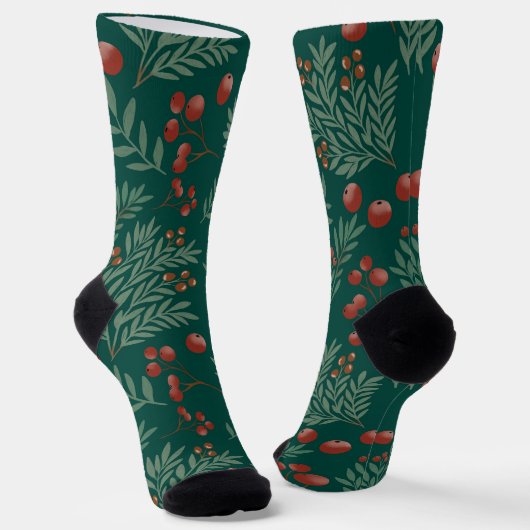 Festive Red Berry Christmas Socks ソックス (傾斜あり)