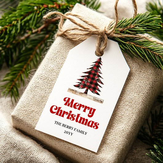 Festive Red Black Plaid Christmas Gift Tag ギフトタグ
