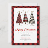 Festive Red Black Plaid Christmas Tree Watercolor シーズンカード (正面)