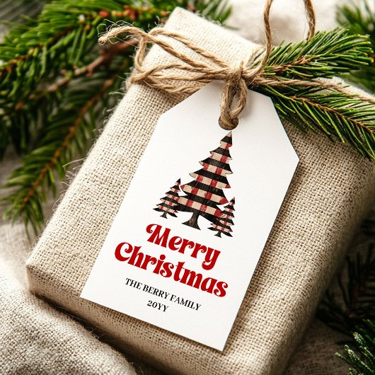 Festive Red Black Tartan Christmas Tag ギフトタグ