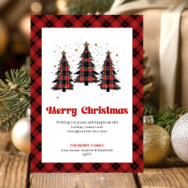 Festive Red Black Tartan Holiday Greeting Card シーズンカード