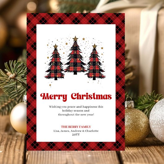 Festive Red Black Tartan Holiday Greeting Card シーズンカード