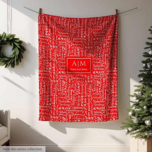 Festive red blanket with Christmas lettering フリースブランケット