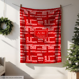 Festive red blanket with Christmas lettering フリースブランケット