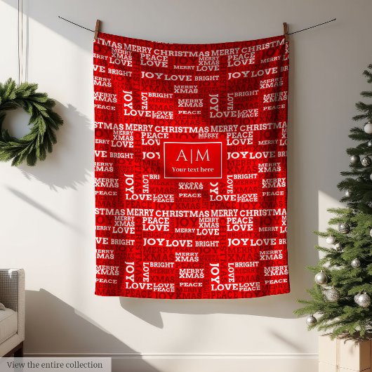 Festive red blanket with Christmas lettering フリースブランケット