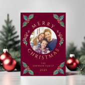 Festive Red Botanical Photo Christmas Foil 箔シーズンカード