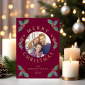 Festive Red Botanical Photo Christmas Foil 箔シーズンカード