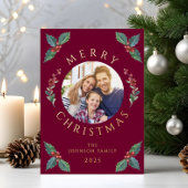 Festive Red Botanical Photo Christmas Foil 箔シーズンカード