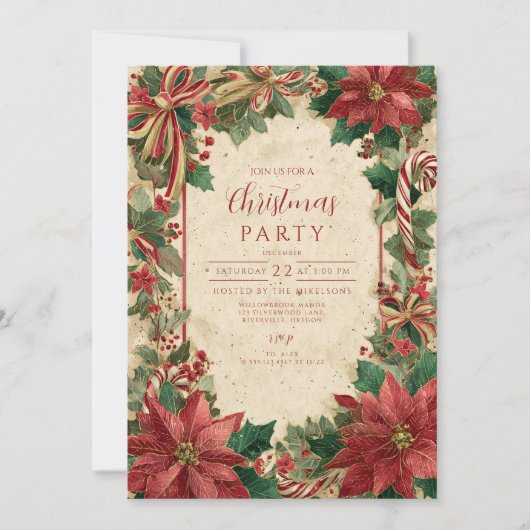 Festive Red Bow Christmas 招待状 (正面)