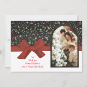 Festive Red Bow & Floral Flat Holiday Card シーズンカード (正面)