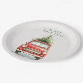 Festive Red Car with Christmas Tree Paper Plates ペーパープレート (アングル)