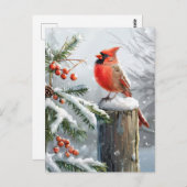 Festive red Cardinal Christmas Greeting ポストカード (正面/裏面)