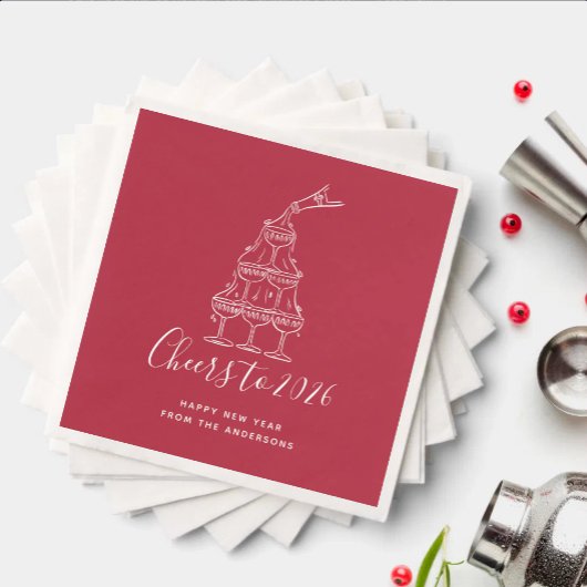 Festive Red Cheers to New Year Party スタンダードカクテルナプキン