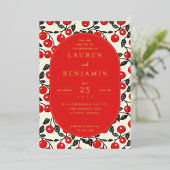 Festive Red Cherry Motiv 箔招待状 (立ち正面)