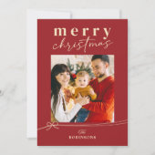 Festive Red Coquette Bow Merry Christmas Photo シーズンカード (正面)