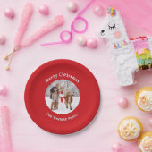 Festive Red Custom Photo Christmas ペーパープレート (パーティー)