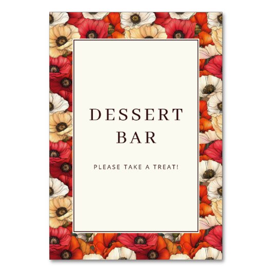 Festive Red Floral Dessert Bar Sign テーブルナンバー (正面)