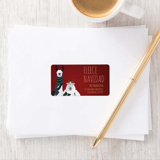 Festive Red Funny Llama & Sheep ‘Fleece Navidad’  ラベル (インサイチュ)