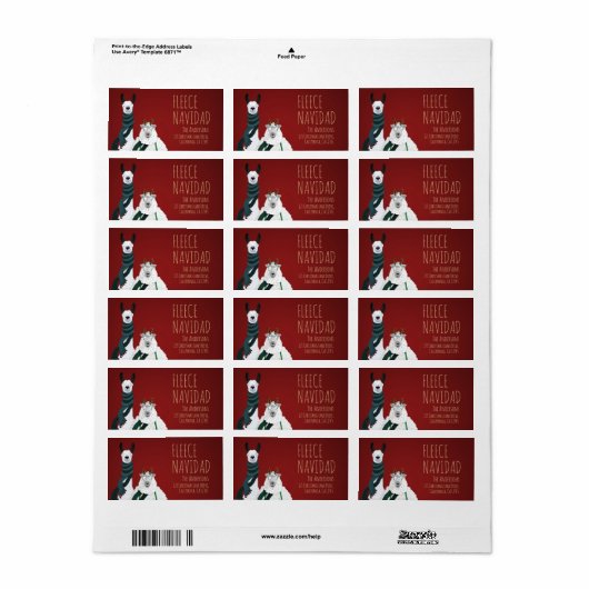 Festive Red Funny Llama & Sheep ‘Fleece Navidad’  ラベル (フルシート)