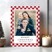 Festive Red Gingham Photo Christmas シーズンカード