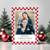 Festive Red Gingham Photo Christmas シーズンカード