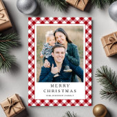 Festive Red Gingham Photo Christmas シーズンカード