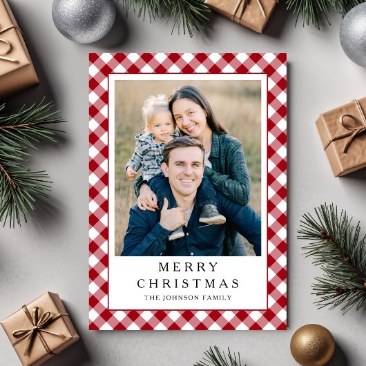 Festive Red Gingham Photo Christmas シーズンカード