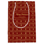 Festive Red Gold Personalized Holiday Gift Bag ミディアムペーパーバッグ (正面)
