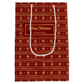 Festive Red Gold Personalized Holiday Gift Bag ミディアムペーパーバッグ (裏面)