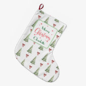 Festive Red Green Merry Christmas Name Stocking ラージクリスマスストッキング (正面 (吊り時))