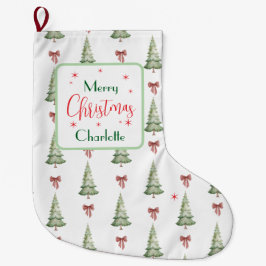 Festive Red Green Merry Christmas Name Stocking ラージクリスマスストッキング