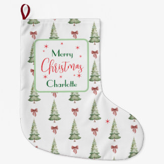 Festive Red Green Merry Christmas Name Stocking ラージクリスマスストッキング