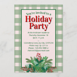 Festive red  & green plaid holiday party 招待状